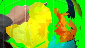 Animation of globe over caucasian businessman using smartphone on green background. Global social media, technology and digital interface concept digitally generated video. - Powered by Shutterstock - Get 15% off with code: PIKWIZARD15