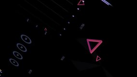 Animation of multiple graphs over clock, loading circles, bars, triangle against black background. Digitally generated, hologram, illustration, report, business, progress, time and technology concept - Powered by Shutterstock - Get 15% off with code: PIKWIZARD15