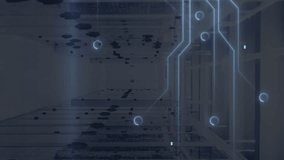 Animation of glowing microprocessor connections, light spot and data processing against server room. Computer interface and business data storage technology concept - Powered by Shutterstock - Get 15% off with code: PIKWIZARD15