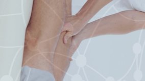 Animation of network of connections with over smiling caucasian female physiotherapist. medicine, health, connections and digital interface concept digitally generated video. - Powered by Shutterstock - Get 15% off with code: PIKWIZARD15