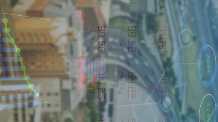 Animation of financial data processing over cityscape. Global business, connections, computing and data processing concept digitally generated video. - Powered by Shutterstock - Get 15% off with code: PIKWIZARD15
