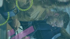 Animation of financial data processing over diverse business people in office. Global finance, business, connections, computing and data processing concept digitally generated video. - Powered by Shutterstock - Get 15% off with code: PIKWIZARD15