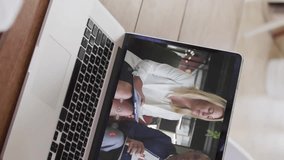 Animation of financial data processing over african american man on laptop video call. Global finance, business, connections, computing and data processing concept digitally generated video. - Powered by Shutterstock - Get 15% off with code: PIKWIZARD15