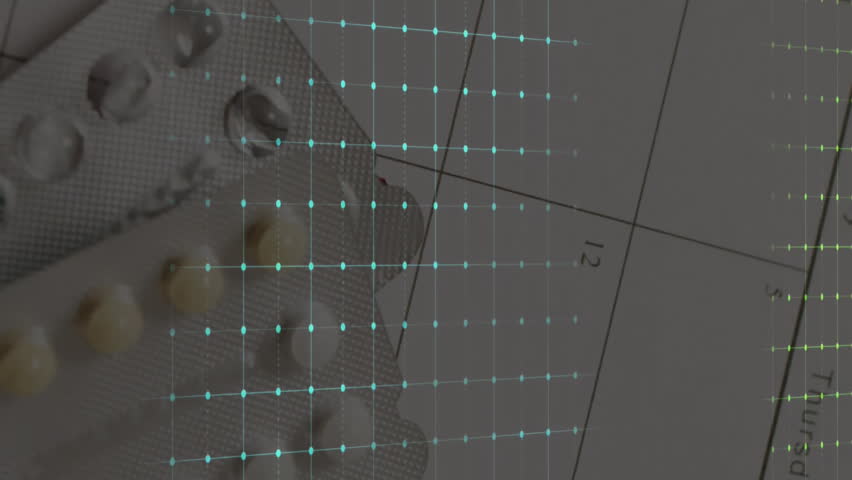 Animation of cardiograph over pills and calendar. Global medicine, healthcare, science and digital interface concept digitally generated video. - Powered by Shutterstock - Get 15% off with code: PIKWIZARD15