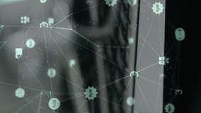 Animation of network of connections with icons over stethoscope and laptop. Global medicine, connections and digital interface concept digitally generated video. - Powered by Shutterstock - Get 15% off with code: PIKWIZARD15