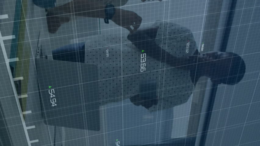 Animation of green line and financial data processing over diverse business people in office. Global finance, business, connections, computing and data processing concept digitally generated video. - Powered by Shutterstock - Get 15% off with code: PIKWIZARD15