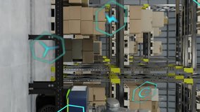 Animation of ecology icons over machines in warehouse. Delivery and digital interface concept digitally generated video. - Powered by Shutterstock - Get 15% off with code: PIKWIZARD15