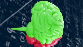 Brain model with mathematical equations animation over dark background. Science, technology, innovation, intelligence, data, mathematics - Powered by Shutterstock - Get 15% off with code: PIKWIZARD15