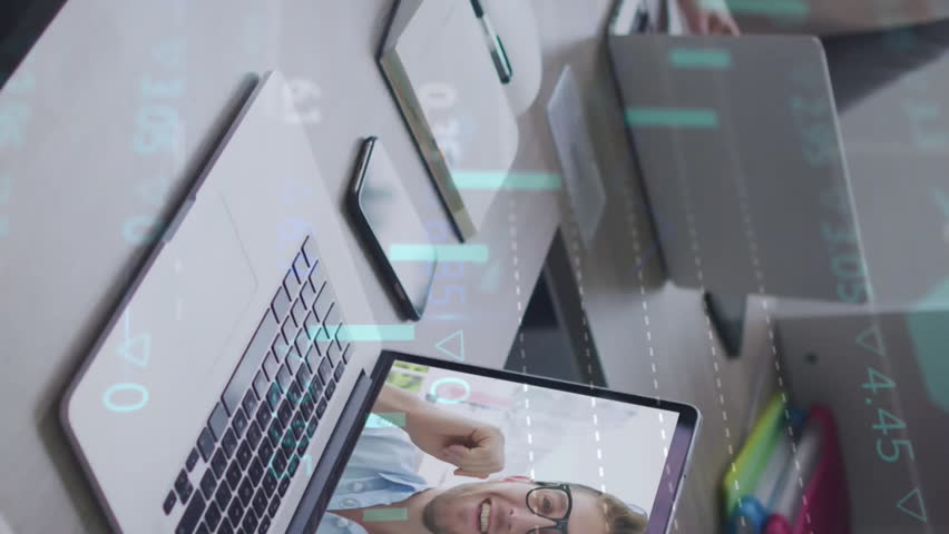 Business professionals having video conference with financial data animation overlay. technology, finance, communication, analysis, digital, meeting - Powered by Shutterstock - Get 15% off with code: PIKWIZARD15
