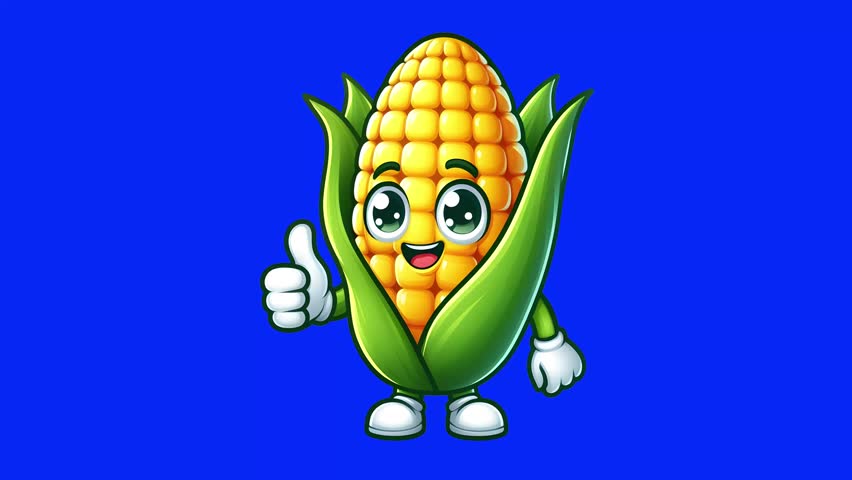 Cute Corn Character Giving Thumbs Up Animation on Blue Background