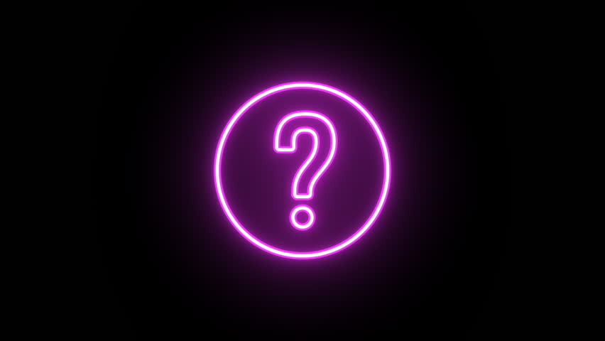 Neon question icon animation, uniform rotation with color blink. Glowing neon 3D question mark, looped spin with blink. Search answer, ask question, find solution, quest, unknown problem. 4 colors