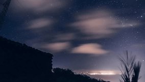 A mesmerizing time-lapse video showcasing fast-moving clouds rushing across a clear starry night sky. - Powered by Shutterstock - Get 15% off with code: PIKWIZARD15