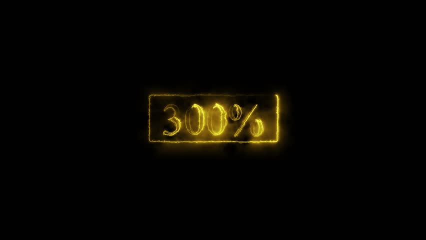 Glowing Golden 300 Percent Neon Sign on Black Background Dynamic Energy Effect