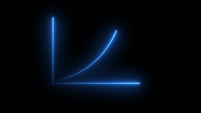 Blue Neon Graph Curve Ascending on Black Background Exponential Growth Concept