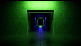 Green concrete tunnel transforming with changing light, generating mysterious futuristic atmosphere through vibrant neon illumination and shifting color perspectives - Powered by Shutterstock - Get 15% off with code: PIKWIZARD15