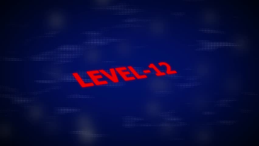 Red Neon Glow Level 12 Text Overlay with Digital Dot Pattern Background for Gaming and Technology