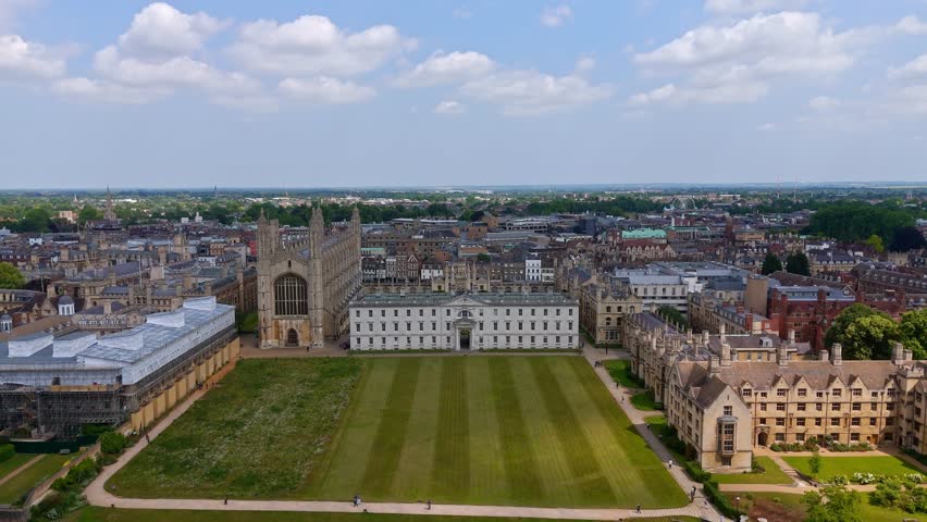 Aerial view of Cambridge University campus with King
