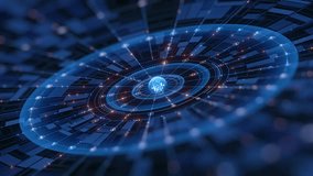 An abstract digital background features a central glowing sphere surrounded by intricate interconnected lines, luminous dots, and concentric circles, symbolizing global networks, AI, and big data. - Powered by Shutterstock - Get 15% off with code: PIKWIZARD15