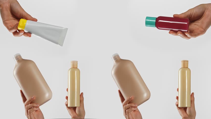 A selection of handheld cosmetic containers showcasing diverse sizes and colors, ideal for various beauty products.