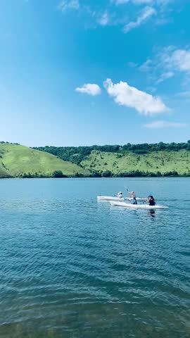 A scenic  kayaking trip on a clear lace