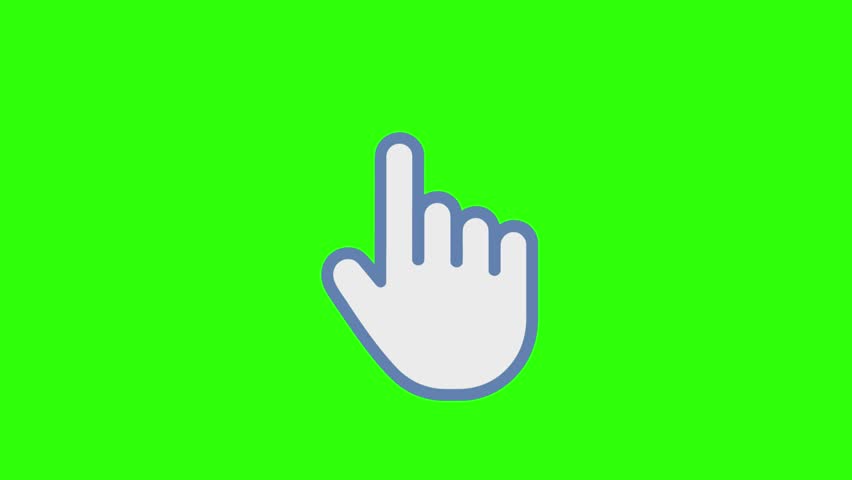 Computer mouse cursor. Clicking cursor, pointing hand animation, Mouse cursor pointer arrow clicking icon animation on green background, Pointer cursor clicking animation on green screen background