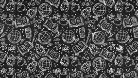 Looping animation featuring white hand-drawn school icons—books, globes, apples, clocks—on a black chalkboard background, perfect for educational or classroom-themed visuals. - Powered by Shutterstock - Get 15% off with code: PIKWIZARD15
