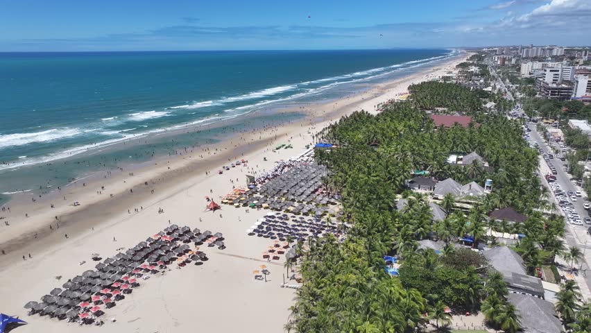 Future Beach At Fortaleza In Ceara Brazil. Beach Skyline. Downtown District. Modern Highrise Buildings. Future Beach At Fortaleza In Ceara Brazil. Stunning Landscape. Brazil Northeast.