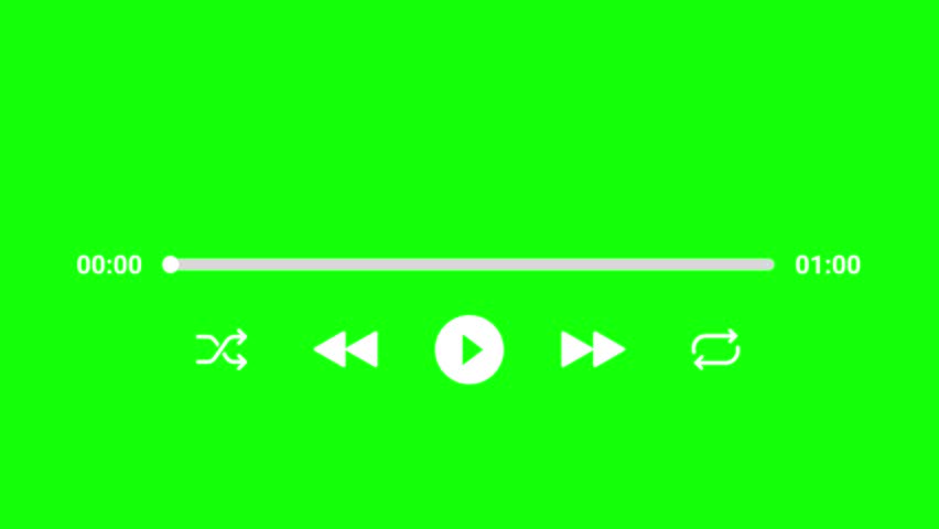 60 seconds minimal music player UI animation with a green screen and sleek white controls. The layout showcases a central pause button, shuffle and repeat icons, and a smooth horizontal progress bar.