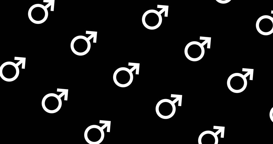 Looping animated design of masculinity icons moving on a black background