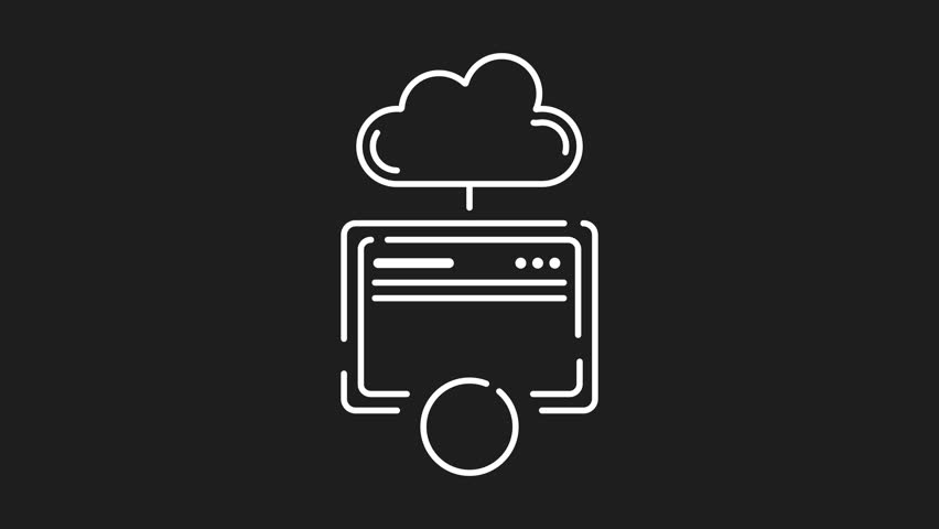 Web domain white line animation. Web domain animation with a cloud connection to a verified website icon. Suitable for cybersecurity, technology, internet, cloud computing concepts.