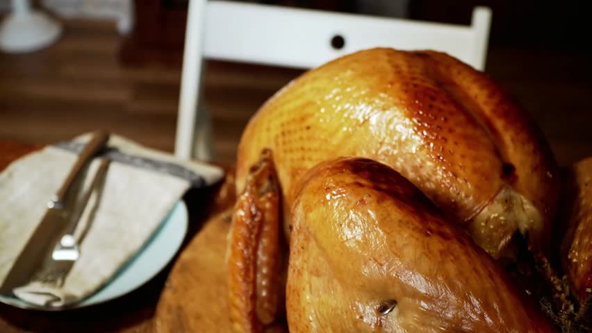 Roasted turkey sits ready for thanksgiving dinner