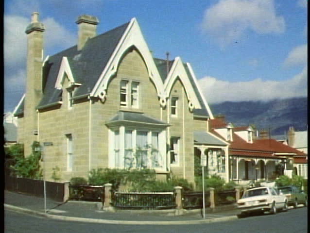 Tasmania, Victorian houses, medium wide shot, Hobart, Australia