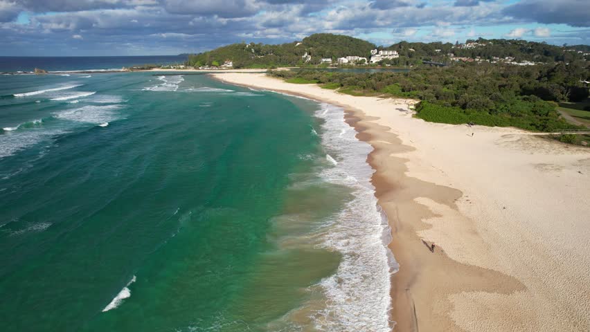 Sandy Shore Of Palm Beach In Gold Coast, Queensland, Australia - Drone Pullback