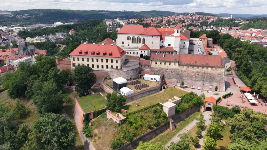 Drone shot of Spilberk Castle (Czech: Hrad Spilberk) in Brno, Czech Republic