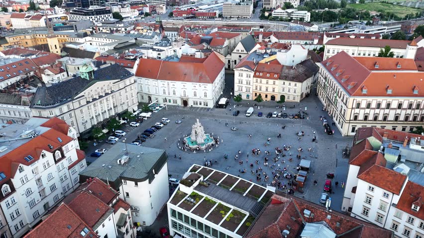 Aerial shot of Zelny trh (Vegetable Market) in Brno, Czech Republic