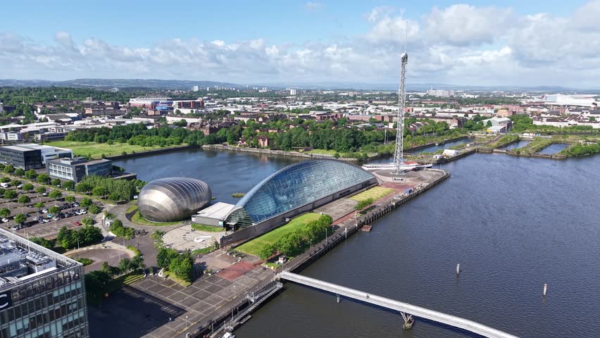 Aerial shot of Science Centre in Glasgow, Scotland, United Kingdom