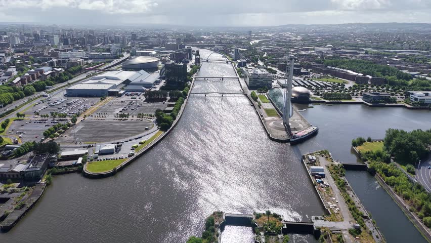 Drone shot of Glasgow cityscape, Scotland, United Kingdom