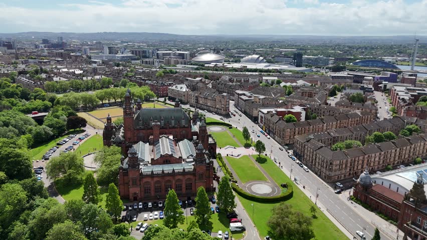 Aerial view of West End district in Glasgow, Scotland, United Kingdom