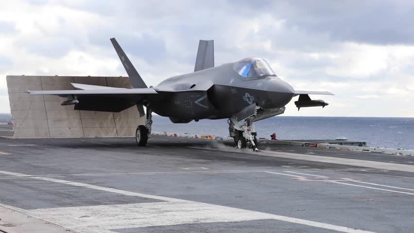 F-35C Lightning II landing on an aircraft carrier
