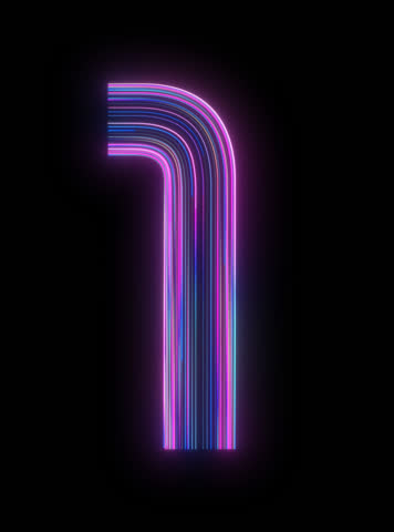 Futuristic Neon Number 1 Animation with Purple and Cyan Light, Appearing Digit on Transparent Background with Alpha Channel Part of Glowing Cyberpunk 0–9 Number Set for HUD, VJ Visuals, Sci-Fi Design,