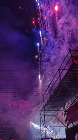 Pyrotechnics Finale of Escapada a Negra Nit at Les Santes Festival. Mataro night celebration, vibrant fire show, traditional Catalan event, festive atmosphere