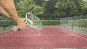 Tennis player serving tennis ball. Tennis court background with retro effect, Tennis background with old noise effect. - Powered by Shutterstock - Get 15% off with code: PIKWIZARD15