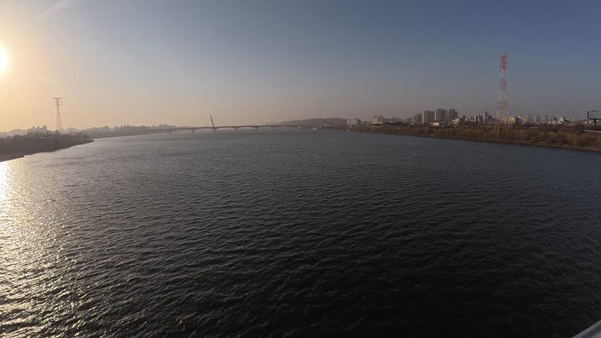 View Of The Han River From Yanghwa Bridge In Seoul, South Korea At Sunset