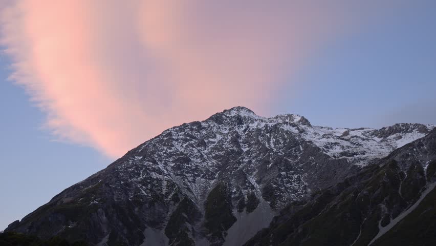 Aoraki Mount Cook Summit, Southern Alps, South Island, New Zealand - Low Angle Shot