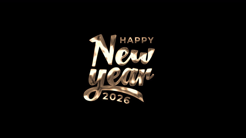Animated Happy new year 2026, happy new year lettering text animation in gold color. greetings happy new year 2026 gold color