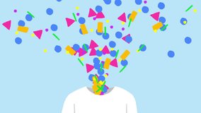 Happy Emotion Concept: Party, Festive, Celebration - Hand-drawn Illustration Animation. Surreal Abstract Shapes Floating Out Of A T-shirt - 12-second 4K vertical video, seamless loop - Powered by Shutterstock - Get 15% off with code: PIKWIZARD15