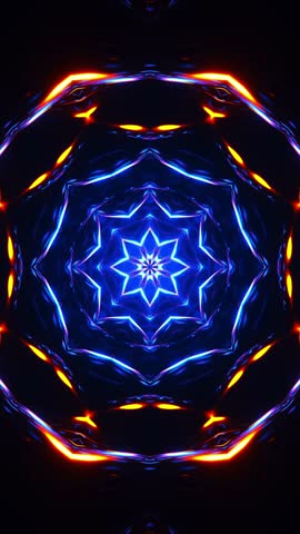 Blue and orange abstract design with lights. Kaleidoscope VJ loop.