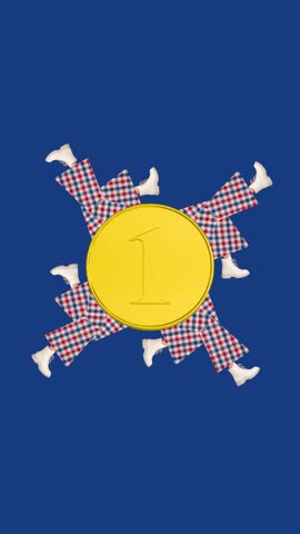 Stop motion animation. Rotating gold coin with walking legs symbolizing economic motion with dynamic feeling. Concept of financial literacy, fintech services, banking apps, , educational content.