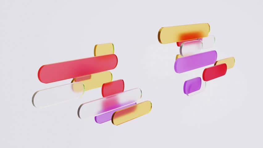 Animation of multicolored glass panels for text with chaotic movement in the style of glass morphism. Modern style, motion design, background. Looping 3D video.