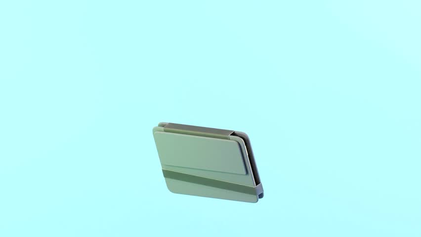 3D card wallet with elastic band. Opening cardholder with black covers, gold and platinum VIP cards on a blue background. Motion design. 3D video rendering.